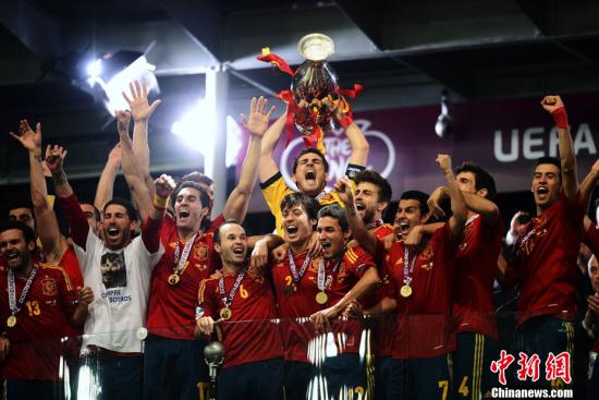 资料图：卫冕冠军西班牙队。图片来源：Osports全体育图片社